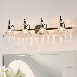 ZOWALA - Vintage Flower-Shape Carved Glass Black Vanity Light Image - 14
