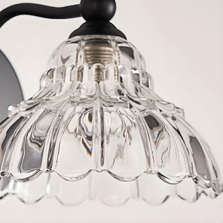 ZOWALA - Vintage Flower-Shape Carved Glass Black Vanity Light Image - 15