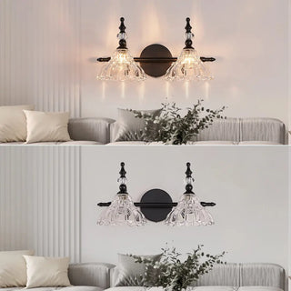 ZOWALA - Vintage Flower-Shape Carved Glass Black Vanity Light Image - 4