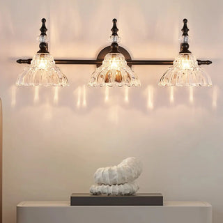 ZOWALA - Vintage Flower-Shape Carved Glass Black Vanity Light Image - 8