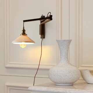 Bedside Ceramic Cone Wood Swing Arm Wall Sconce Zawala Image - 1