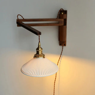 Bedside Ceramic Cone Wood Swing Arm Wall Sconce Zawala Image - 10