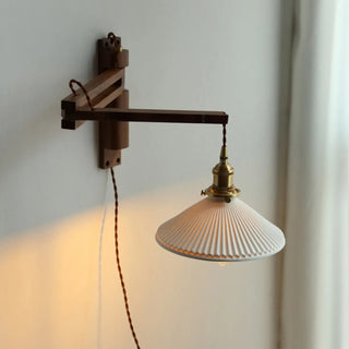 Bedside Ceramic Cone Wood Swing Arm Wall Sconce Zawala Image - 11