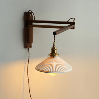 Bedside Ceramic Cone Wood Swing Arm Wall Sconce Zawala Image - 12