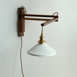 Bedside Ceramic Cone Wood Swing Arm Wall Sconce Zawala Image - 13