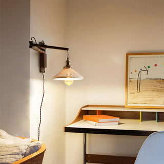 Bedside Ceramic Cone Wood Swing Arm Wall Sconce Zawala Image - 17