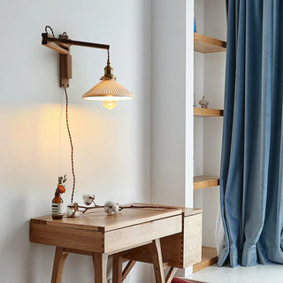 Bedside Ceramic Cone Wood Swing Arm Wall Sconce Zawala Image - 18