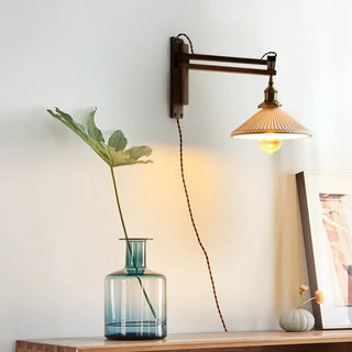 Bedside Ceramic Cone Wood Swing Arm Wall Sconce Zawala Image - 2