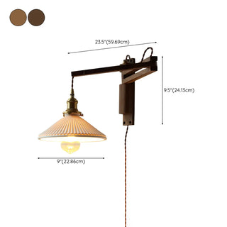 Bedside Ceramic Cone Wood Swing Arm Wall Sconce Zawala Image - 20
