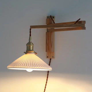 Bedside Ceramic Cone Wood Swing Arm Wall Sconce Zawala Image - 6