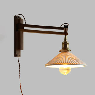 Bedside Ceramic Cone Wood Swing Arm Wall Sconce Zawala Image - 7