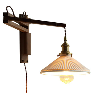Bedside Ceramic Cone Wood Swing Arm Wall Sconce Zawala Image - 8