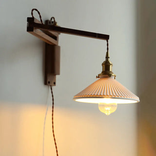Bedside Ceramic Cone Wood Swing Arm Wall Sconce Zawala Image - 9