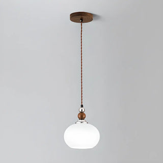 ZOWALA - Vintage Milk Glass Globe Pendant Light Wood and Chrome Image - 4