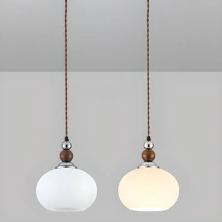 ZOWALA - Vintage Milk Glass Globe Pendant Light Wood and Chrome Image - 5