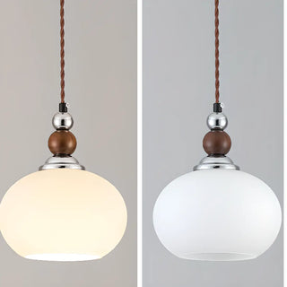 ZOWALA - Vintage Milk Glass Globe Pendant Light Wood and Chrome Image - 6
