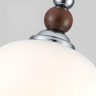 ZOWALA - Vintage Milk Glass Globe Pendant Light Wood and Chrome Image - 7