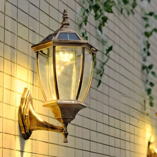 Vintage Clear Glass Panels Outdoor Wall Lantern Light Zawala Image - 1