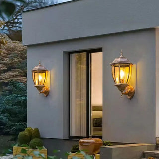Vintage Clear Glass Panels Outdoor Wall Lantern Light Zawala Image - 2