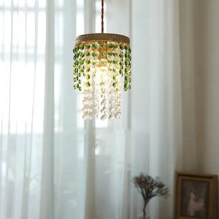 Vintage Cylinder Green Crystal Bead Brass Pendant Light Zawala Image - 1