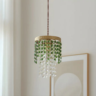Vintage Cylinder Green Crystal Bead Brass Pendant Light Zawala Image - 10