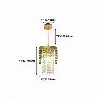 Vintage Cylinder Green Crystal Bead Brass Pendant Light Zawala #size