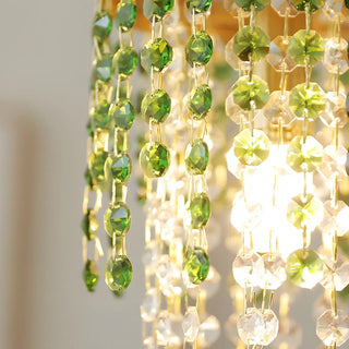 Vintage Cylinder Green Crystal Bead Brass Pendant Light Zawala Image - 6