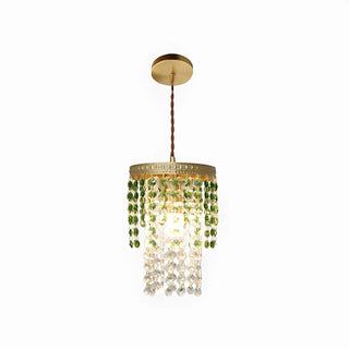 Vintage Cylinder Green Crystal Bead Brass Pendant Light Zawala Image - 8