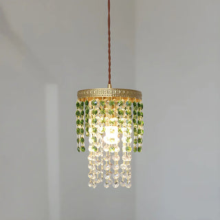 Vintage Cylinder Green Crystal Bead Brass Pendant Light Zawala Image - 9