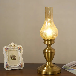 Vintage Glass Shade Candlestick Brass Base Table Lamp Zawala Image - 1
