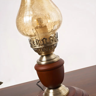 Vintage Glass Shade Candlestick Brass Base Table Lamp Zawala Image - 7