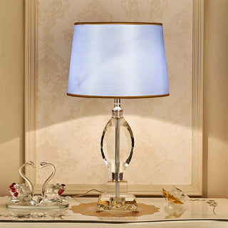Elegant Blue Barrel Lampshade Crystal Base Table Lamp Zawala Image - 1