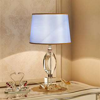 Elegant Blue Barrel Lampshade Crystal Base Table Lamp Zawala Image - 4