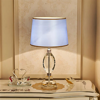 Elegant Blue Barrel Lampshade Crystal Base Table Lamp Zawala Image - 5