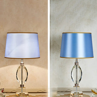 Elegant Blue Barrel Lampshade Crystal Base Table Lamp Zawala Image - 7