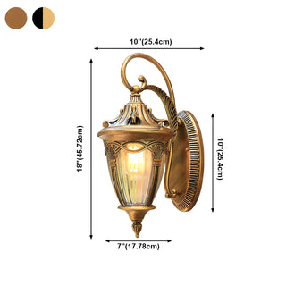 Antique Curved Arm Bronze Cone Glass Lantern Wall Light #size