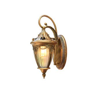 Antique Curved Arm Bronze Cone Glass Lantern Wall Light Image - 5