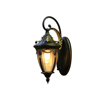 Antique Curved Arm Bronze Cone Glass Lantern Wall Light Image - 6