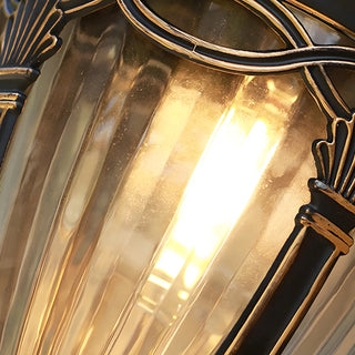 Antique Curved Arm Bronze Cone Glass Lantern Wall Light Image - 8