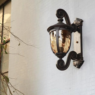 Vintage Bronze Curved Metal Exterior Wall Lantern Light Zawala Image - 1