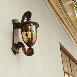 Vintage Bronze Curved Metal Exterior Wall Lantern Light Zawala Image - 4