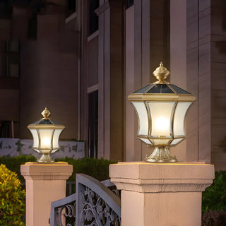 Vintage Elegant Gold Finish Lantern Outdoor Post Lamp Zawala Image - 4