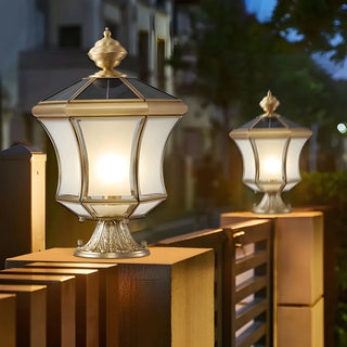 Vintage Elegant Gold Finish Lantern Outdoor Post Lamp Zawala Image - 5