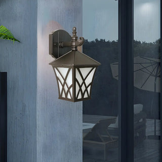 Traditional Square Glass Exterior Dark Coffee Wall Light Zawala Image - 2