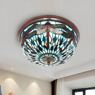 ZOWALA - Dragonfly Glass Stained Bowl Flush Mount Light Image - 1