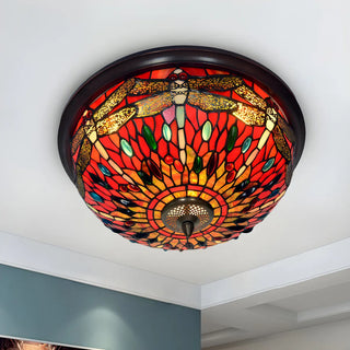 ZOWALA - Dragonfly Glass Stained Bowl Flush Mount Light Image - 3