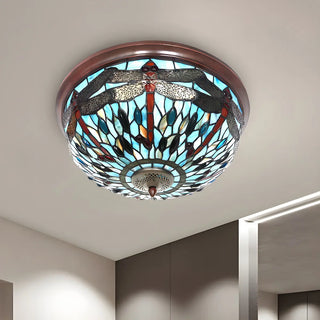 ZOWALA - Dragonfly Glass Stained Bowl Flush Mount Light Image - 2