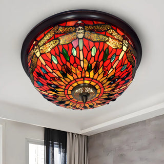 ZOWALA - Dragonfly Glass Stained Bowl Flush Mount Light Image - 4