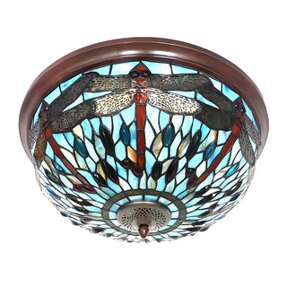ZOWALA - Dragonfly Glass Stained Bowl Flush Mount Light Image - 5