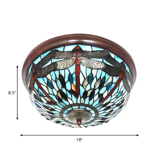 ZOWALA - Dragonfly Glass Stained Bowl Flush Mount Light Image - 6